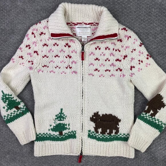 American Eagle Handknit Sweater Women's Large Alpaca Blend Bear Tree Fair Isle - Picture 1 of 14